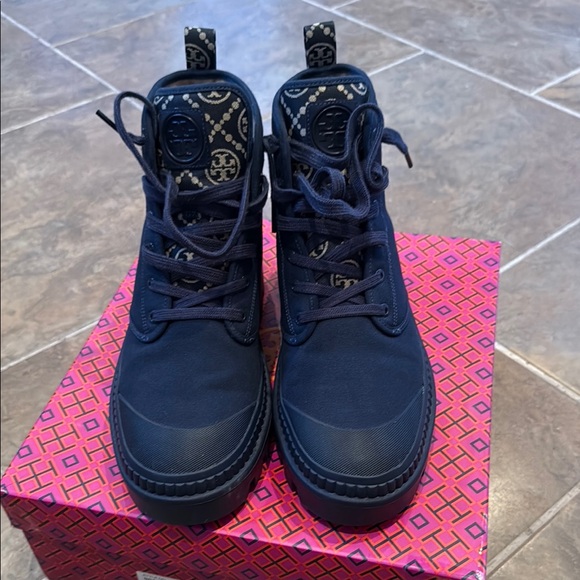 Tory Burch Dark Blue High-Top Sneakers - Picture 1 of 5